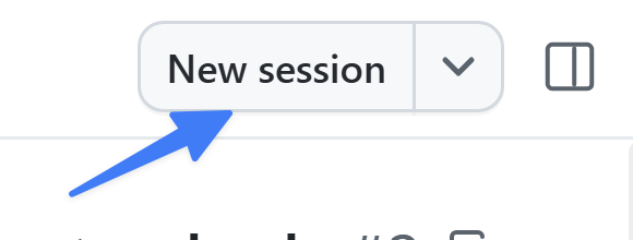 The issue view in the GitHub Copilot app with an arrow pointing to the New session button
